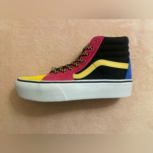 Custom designed multicolored Vans Filmore high-top sneaker. Women’s size 8.